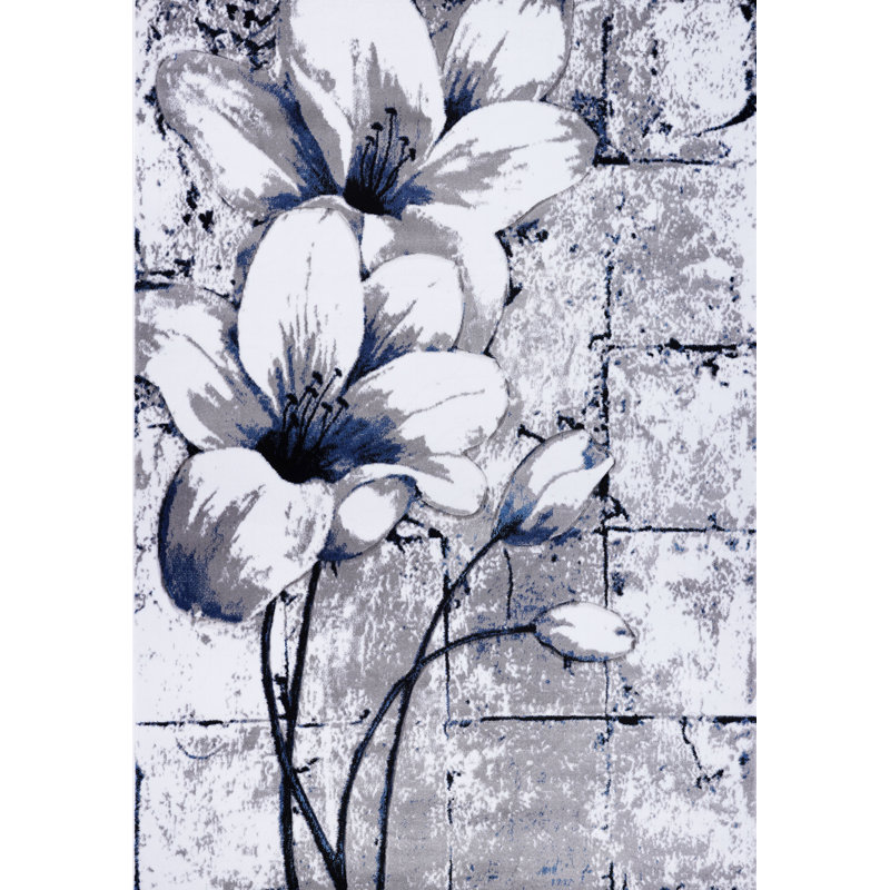 Tapis gris à motif floral Achante, Rectangle 7'10" x 10'5"