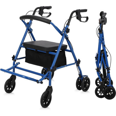 Fauteuil roulant et de transport 2 en 1 pour personnes âgées, aide à la mobilité pliante légère avec siège rembourré, poignée réglable, freins doubles, dossier, repose-pieds, roues tout-terrain, capacité de 136 kg