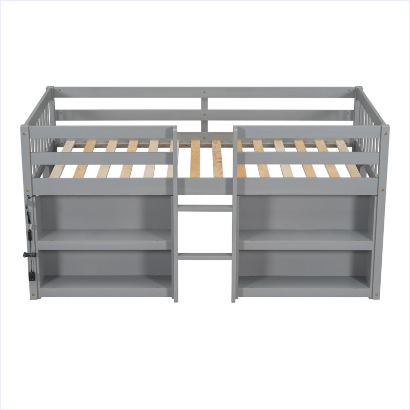 Lit mezzanine simple pour lit simple avec tablettes à deux niveaux et lumière DEL, Gris