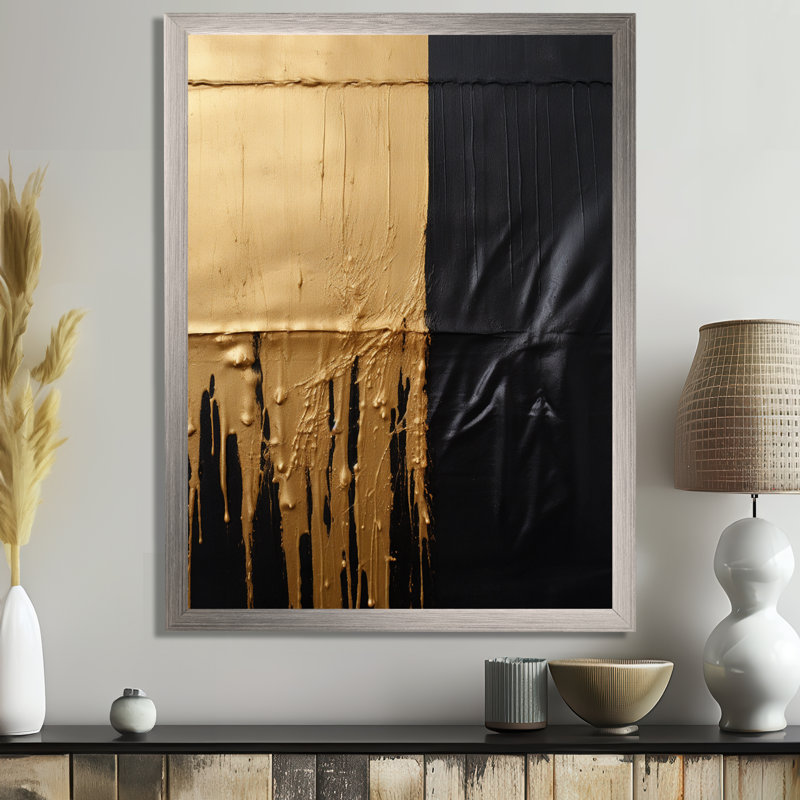 «Essential Nature Abstract Gold and Black», reproduction d'art sur toile, Cadre flottant en érable