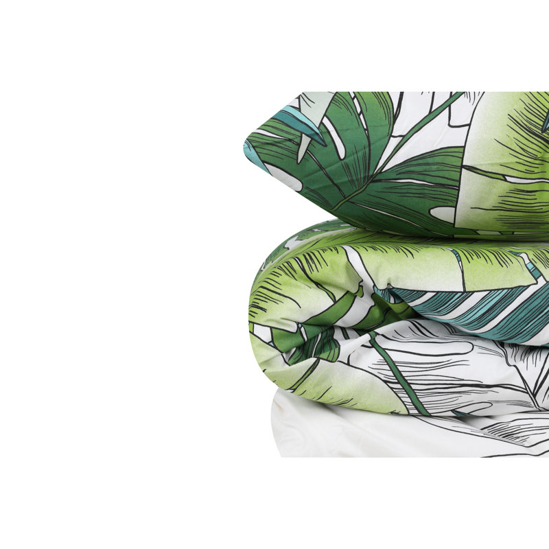 Ensemble de housse de couette 100% coton vert / blanc / gris Janna, Housse de couette double + 2 taies d'oreiller 20 p