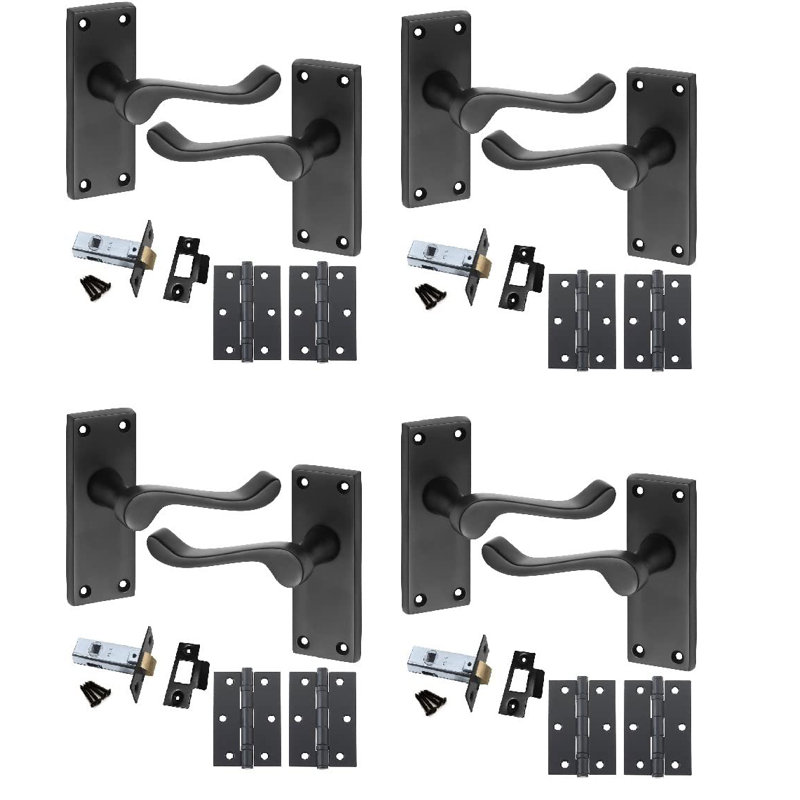 4 Sets of Viatorian Scroll Door Handles Sets with Latches and Hinges 