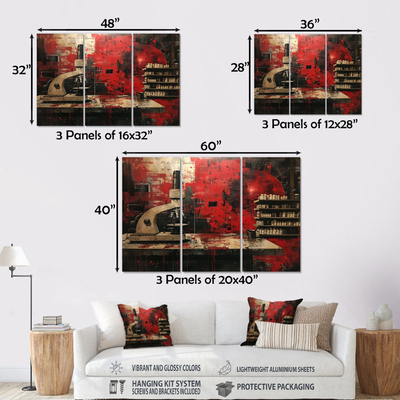 Ensemble de décoration murale rouge et noir, Métal métal, H 32 po x l 48 po x P 1 po