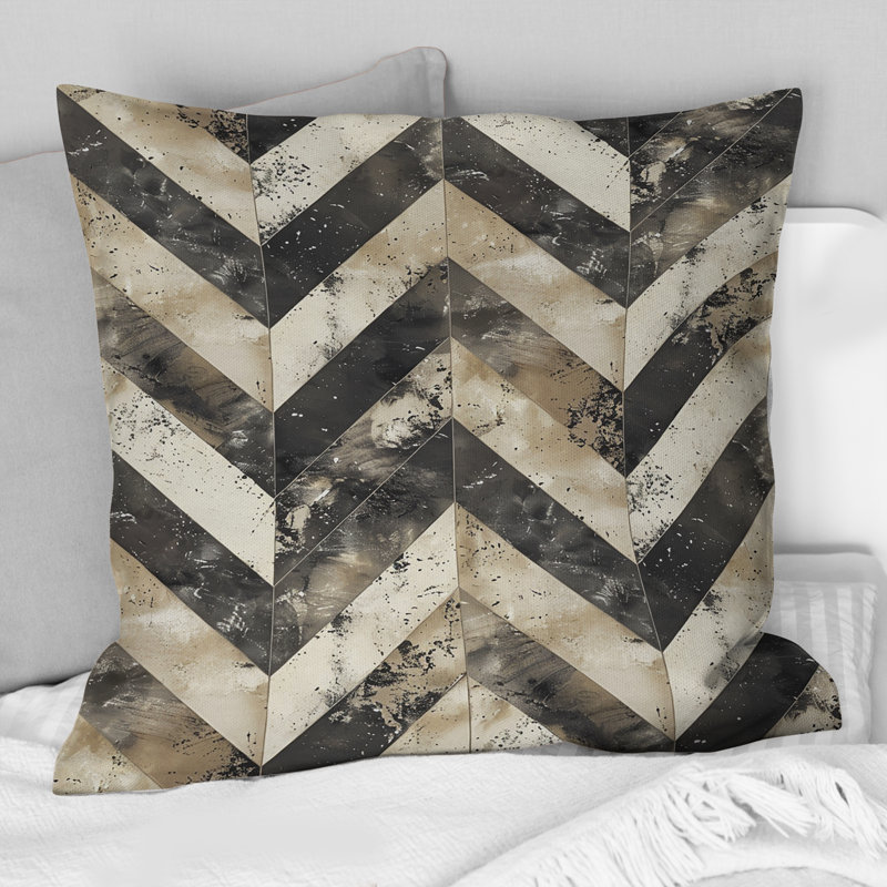 Imprimé à chevrons gris et noir III - coussin décoratif moderne, H 16 po x l 16 po