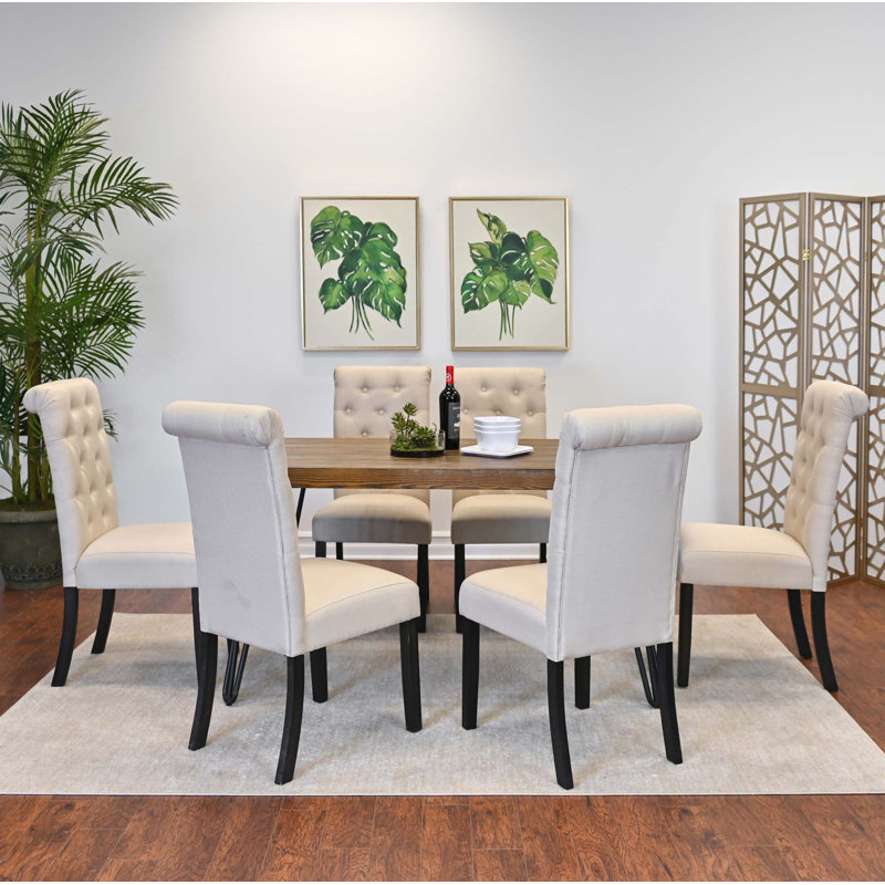 Ensemble de salle à manger 7 pièces, table à manger en épingle à cheveux avec 6 chaises, Beige/noir