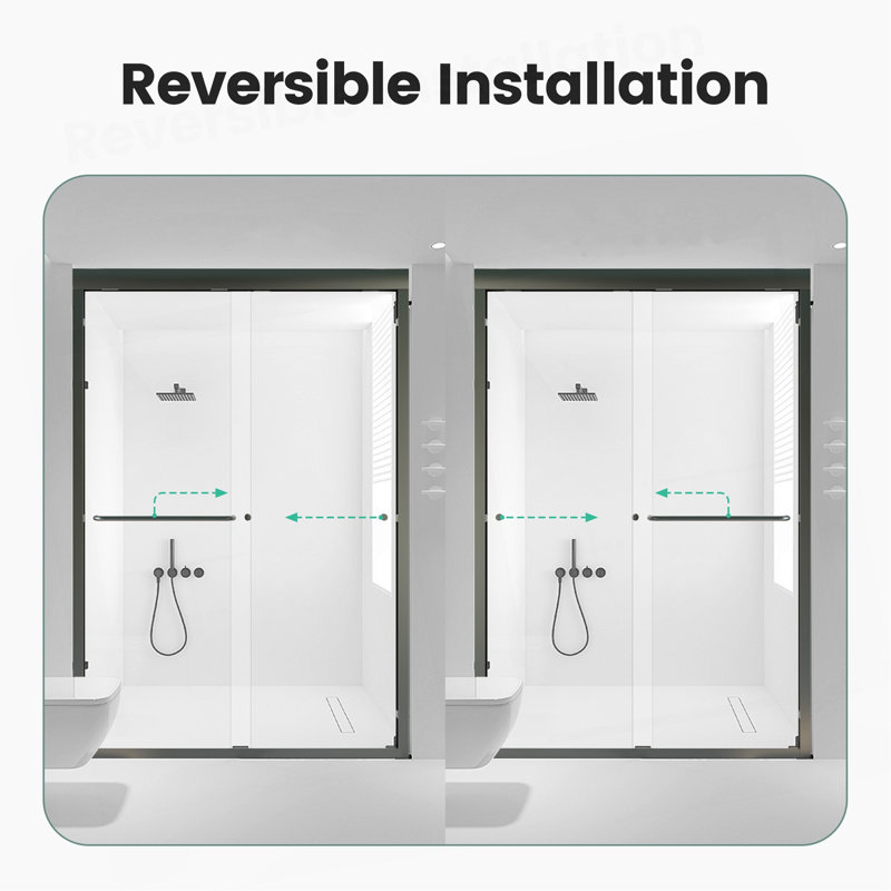 44"-48"W*72" H Semi-Frameless Double Sliding Shower Door, Bypass Shower Door, 1/4" (6Mm) Thick SGCC Tempered Glass Door
