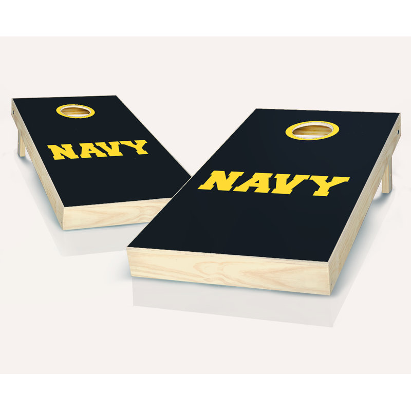 Ensemble de cornhole en bois massif 2 'x 4' avec sacs, Rouge / Bleu marine