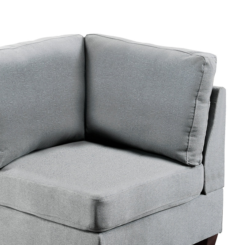 Ensemble modulaire gris - Tissu semblable au lin, structure en bois, sans accoudoirs et repose-pieds