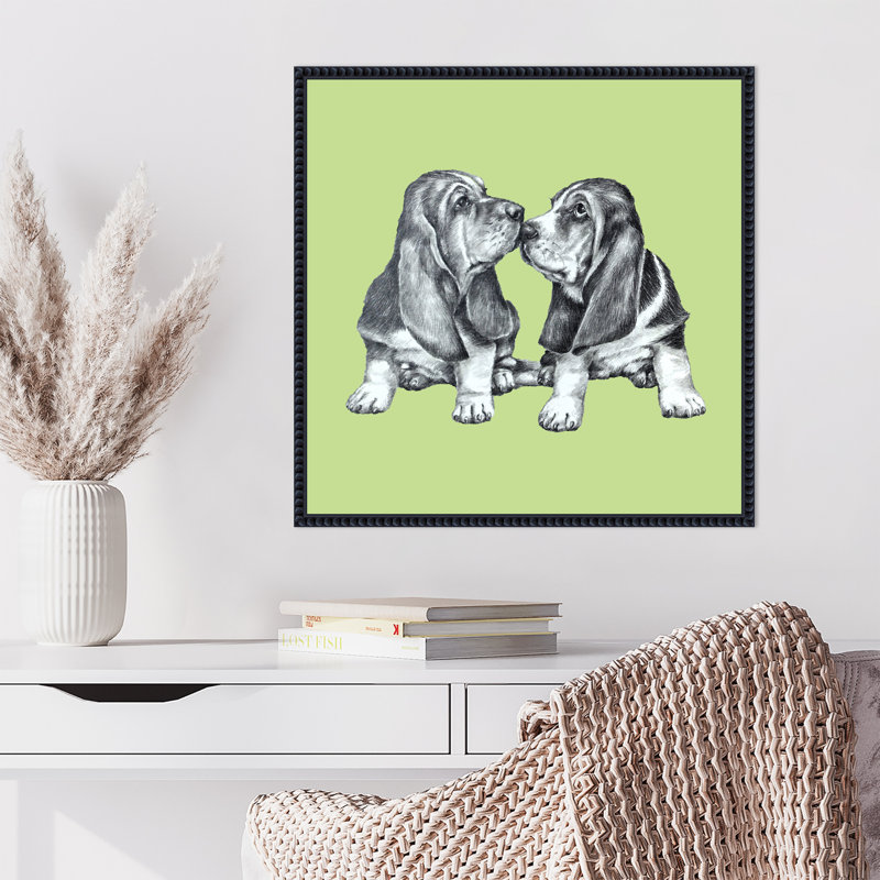 «Doggie Hello» par Kinley, reproduction d'art sur toile encadrée, H 22 po x l 22 po