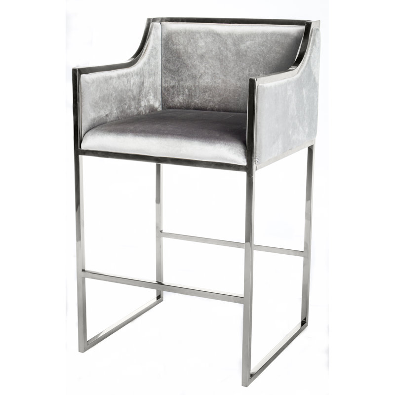 Hatfield Modern Velvet Upholstered Counter Chair with Chrome Frame – Available in Gold or Silver, Silver