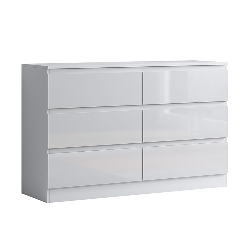 Carlton 6 Drawer Chest Of Drawers. 110cm Wide. 3+3 Configuration. High Gloss Front. Scratch Resistant. Modern No Handle Design.