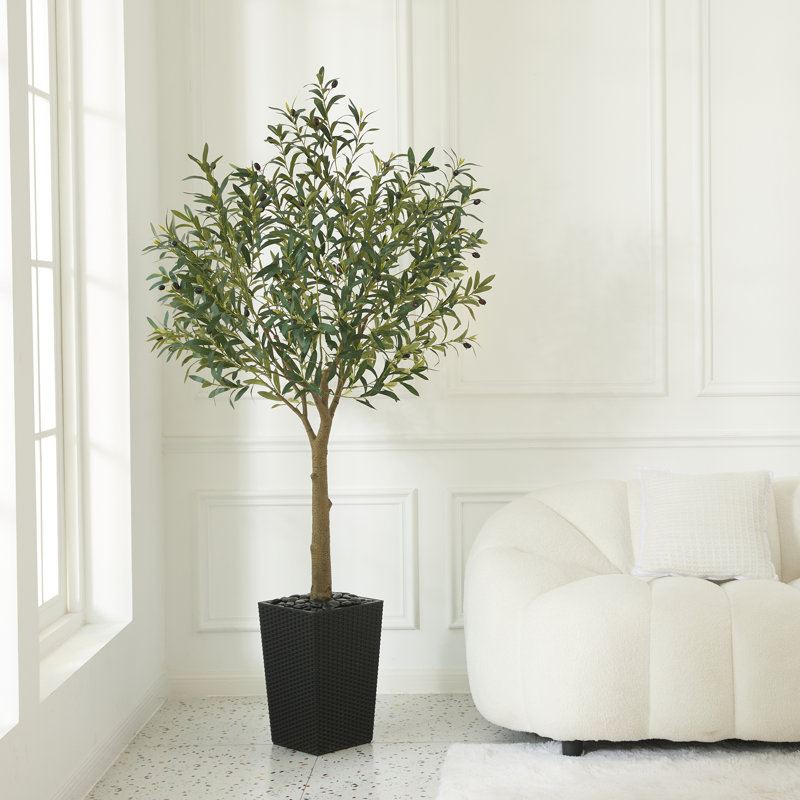 Olive artificielle résistante aux rayons UV Altera pour décoration intérieure et extérieure, grande base en plastique avec galets