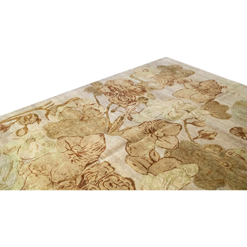 Tapis unique en or / brun / beige de 8 pi 1 po x 9 pi 11 po