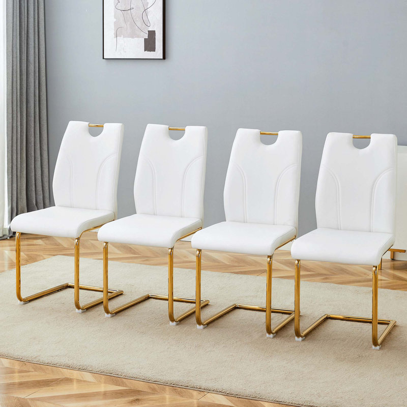 PU Dining Chair Set, Gold, White