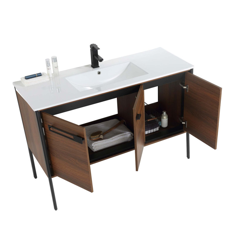 48" Single Bathroom Vanity, Matte Black, Walnut Ebony
