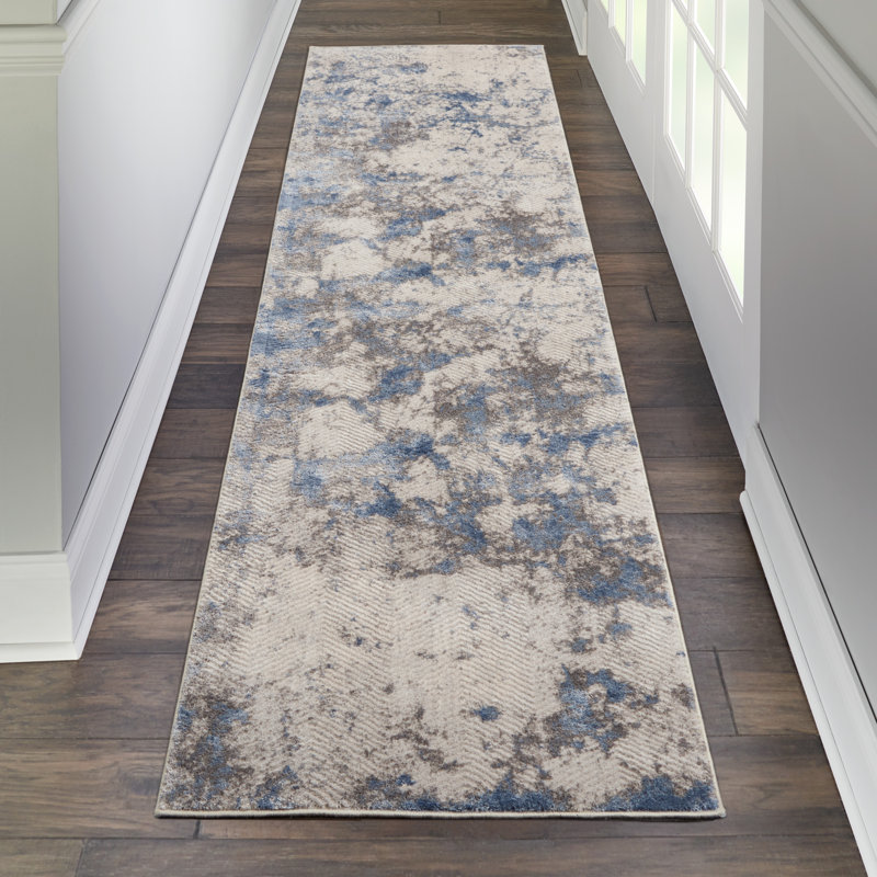Madeline Abstract Blue/Ivory/Gray Area Rug, Runner 2'2" x 7'6"