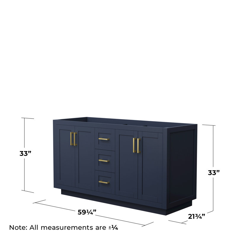 Miranda 60" Dark Blue Double Freestanding Vanity with Brushed Gold Hardware