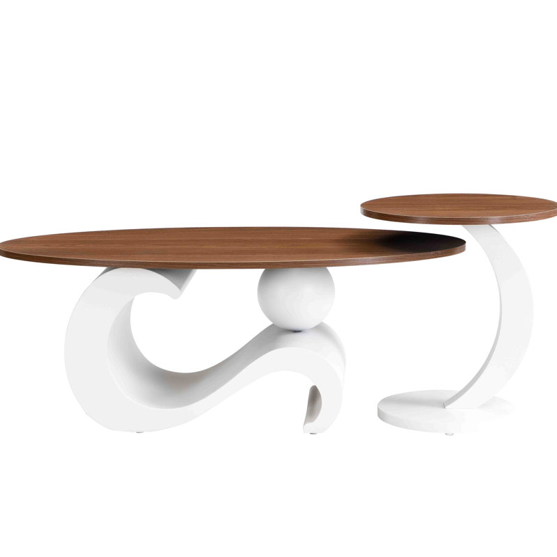 2 tables gigognes ovales et rondes blanches pour l'espace de vie, table basse de 47,24 po, cadre latéral à haute résistance de 19,69 po, patins à gratter