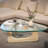 Triangle Glass Coffee Table with Wooden Base Clear Glass Top Mid-Century Abstract Glass Table-1057579312