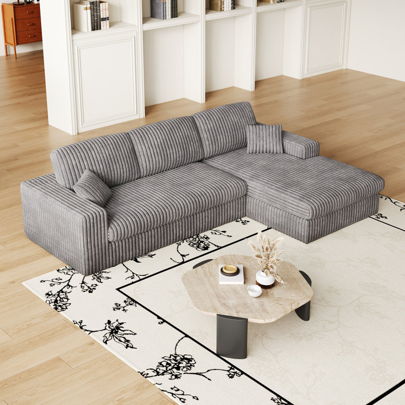 Canapé en velours côtelé modulaire de 114,5 pi, canapé réversible à siège inclinable, canapé 2 en 1 avec fauteuil inclinable et canapé en forme de L avec trois coussins décoratifs et deux coussins décoratifs