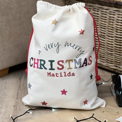 Colourful Christmas Personalised Santa Sack