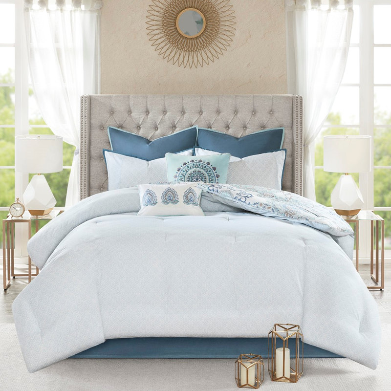 Édredon réversible à imprimé floral en coton 8 pièces pour grand lit, lavable à la machine, deux motifs dans une taille unique, aquarelle