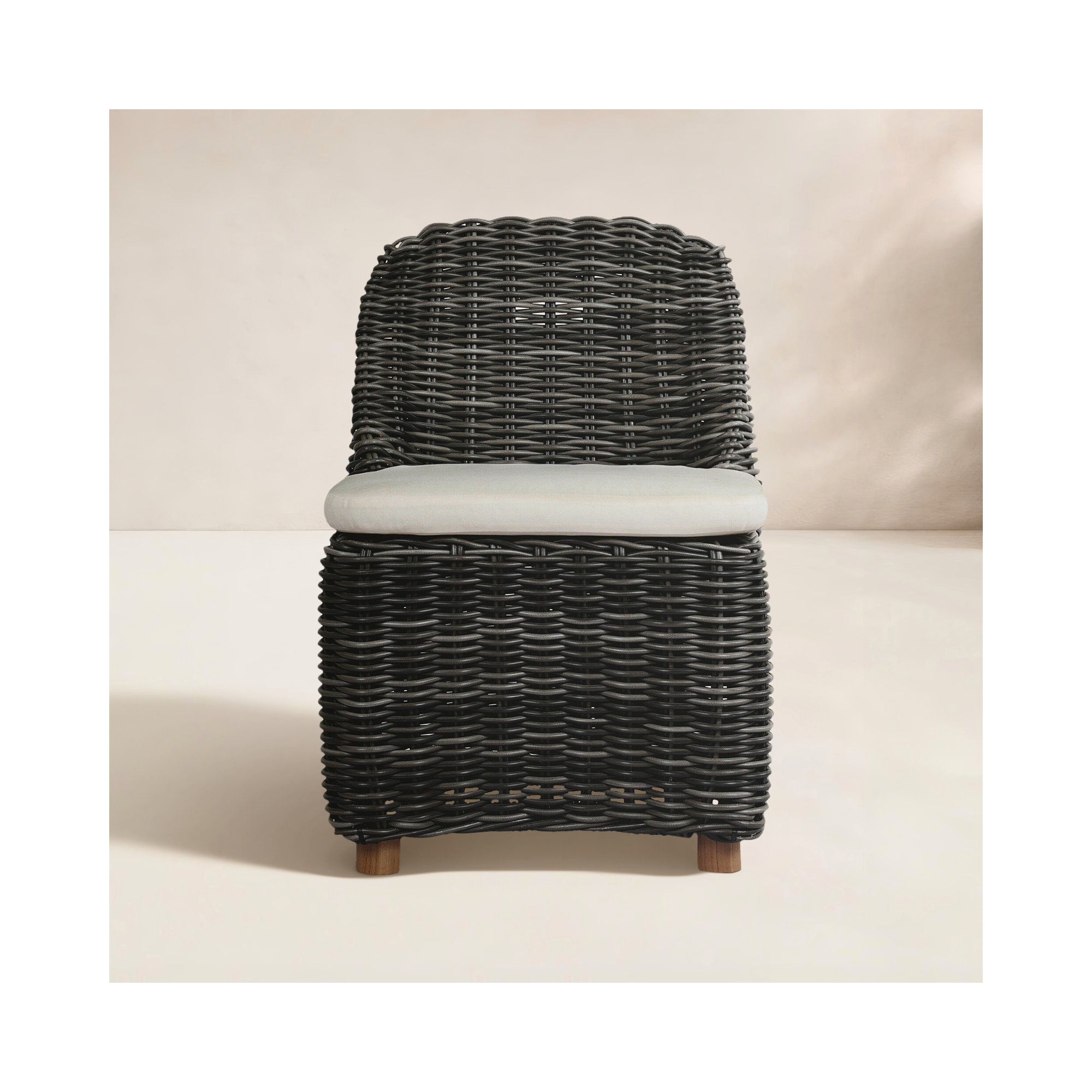 Dalva Wicker Premium All-Weather Wicker Outdoor Dining Side Chair with Cushion, Chunky Charcoal