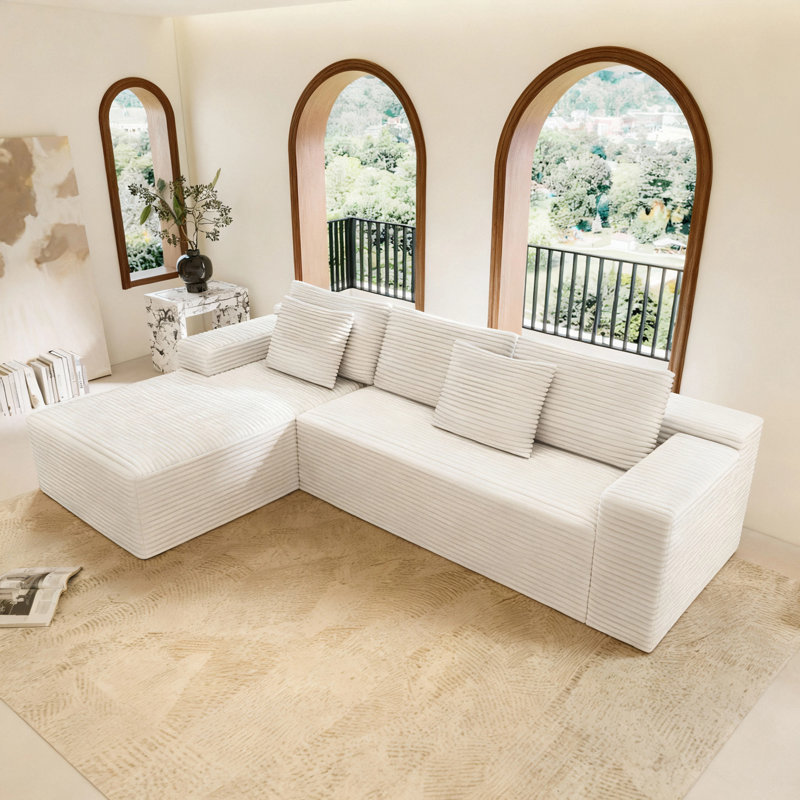 Canapé modulaire 104,3 x 68,9 po, Tissu blanc, Orienté à gauche (vu de face)