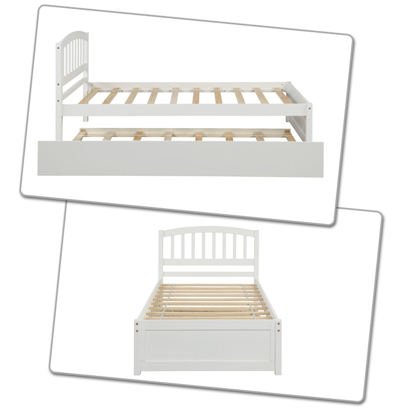 Cadre de lit en bois de style rétro avec lit gigogne pour chambre à coucher, taille simple, Blanc
