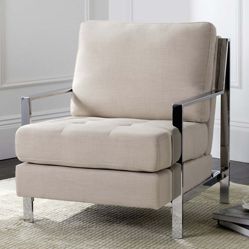 Nyman 30Cm Wide Tufted Linen Armchair, Beige Linen