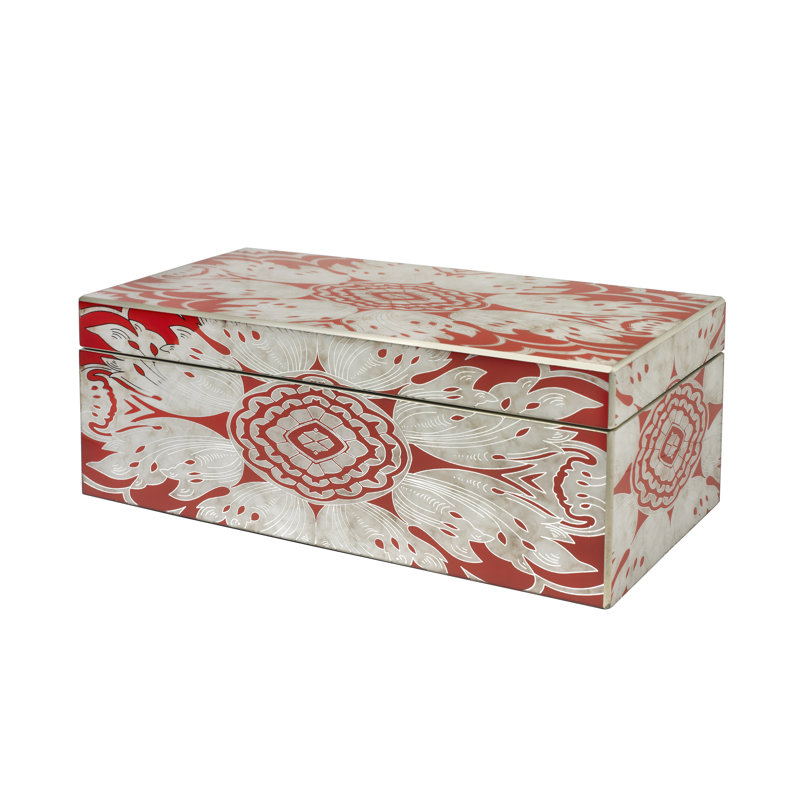 Handmade Reverse Painted Mirror Rectangular Box in Tomato Red - Large