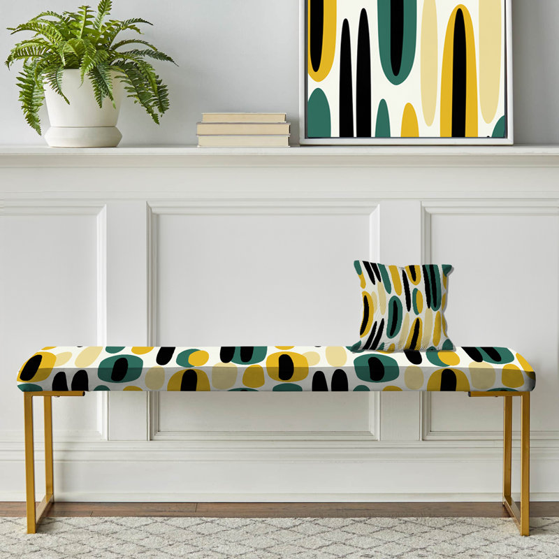 Yellow And Green Striped Oval Pattern - Striped Upholstered Gold Bench