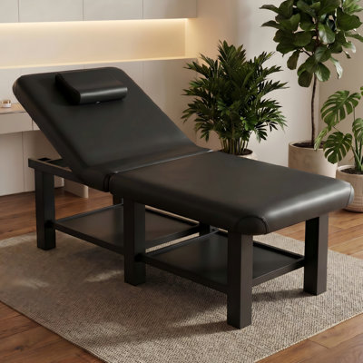 75" Professional Massage Table, Faux Leather Folding Table Backest Adjustable Beauty/Lash/Tattoo Table, Physical Therapy Table with Storage Shelf