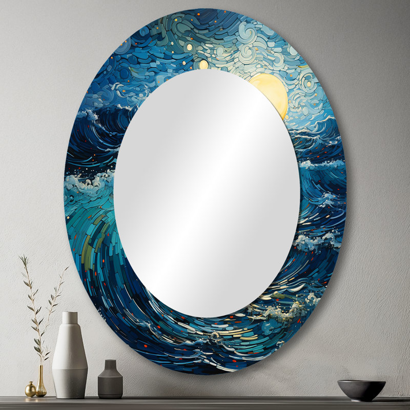 Saralis Saréal jaune océan côtier Serenade pointillisme I - miroir mural unique océan, 43 po x 33 po, Ovale