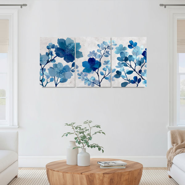 Winston Porter Blue Floral Watercolor Canvas Wrapped Wall Art Oil ...