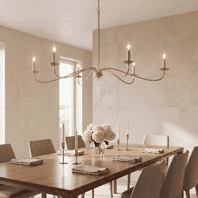 Lustre 6 lumières Meridian en laiton naturel