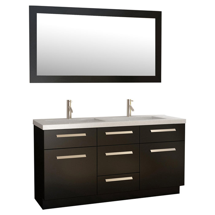 Ensemble de meuble-lavabo de salle de bain double 60 po avec miroir Mosley, Espresso