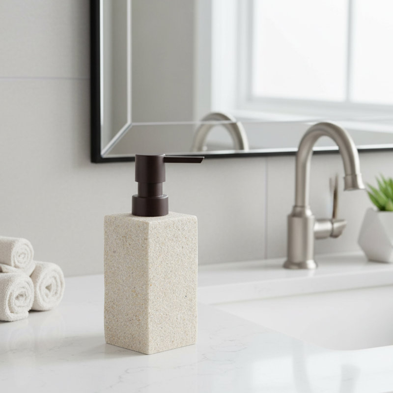 Stone Bath Square Resin Hand Soap & Lotion Dispenser, Natural/Beige