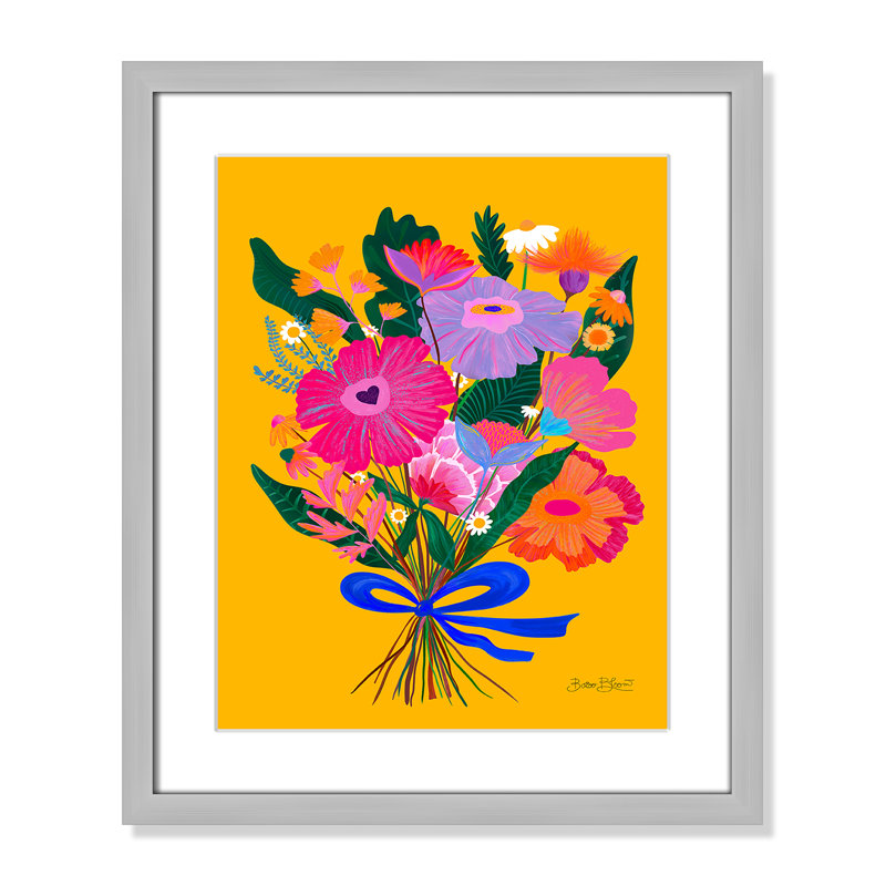 Imprimé éclectique de fleurs par Bloom, Argent mat, L 16 po x H 19 po, Imprimé mat