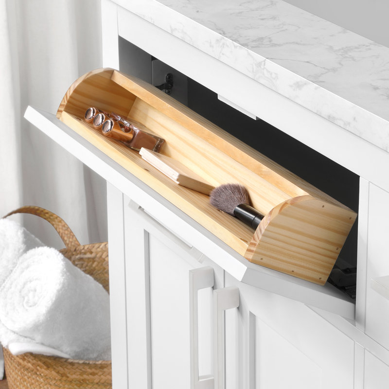 Meuble-lavabo de 36 po de largeur avec comptoir de qualité supérieure et barre d'alimentation OVE Decors Athea, Blanc