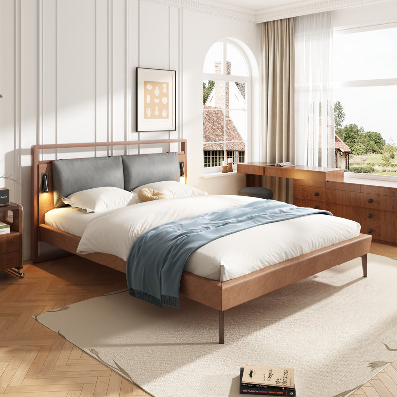 Terry PU Leather Bed With Padded Headboard & LED Lights, Full