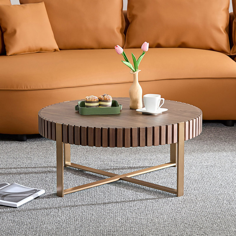Table basse tambour moderne, table basse ronde, centre, Noyer