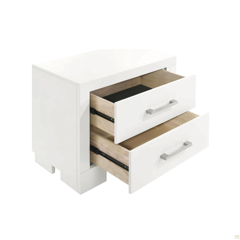 2 Drawers MDF Nightstand, Cream White