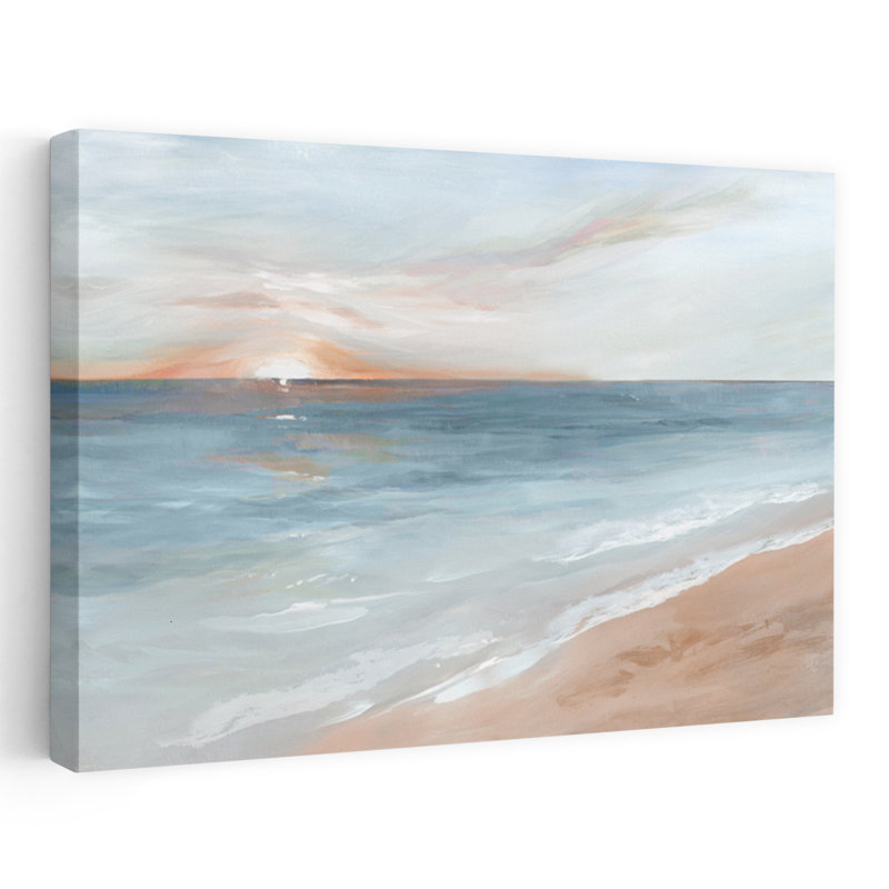 «Serene Sunrise Over Calm Waters», art mural abstrait côtier, H 24 po x l 36 po