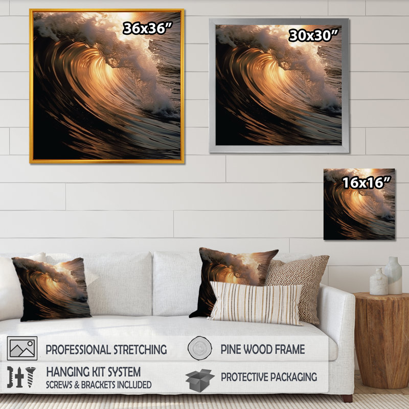 «Beach Wave Scenery», photo sur toile, Cadre flottant brun, H 36 po x l 36 po