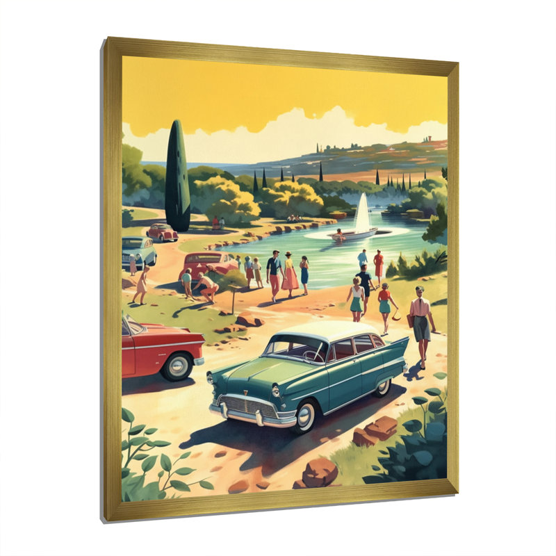 50's Vintage Cars By The Beach I, reproduction d'art sur toile, H 20 po x l 12 po x P 1 po, Or