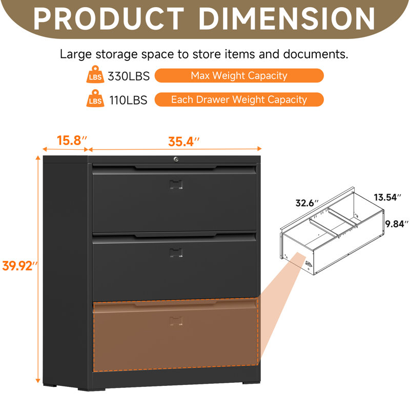 Marged 35.4 " Wide 4 Filing Cabinet