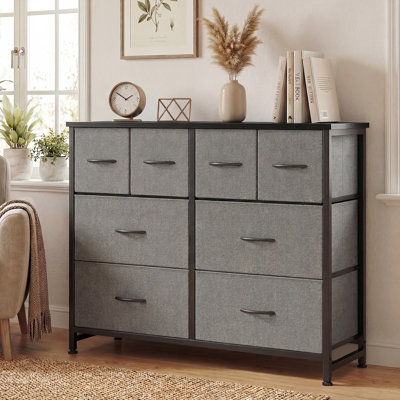 Commode 8 tiroirs en tissu, commode H 30 "avec plateau en bois
