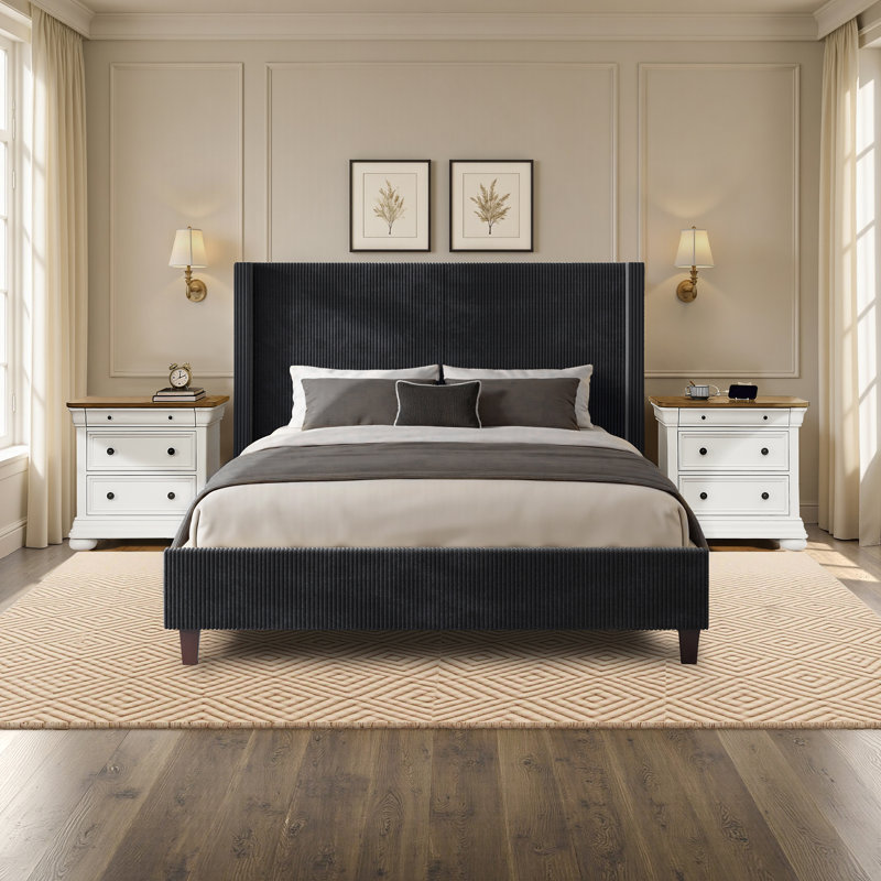 Ensemble de chambre à coucher 3 pièces pour très grand lit classique, rétro et moderne, très grand californien, noir, Black