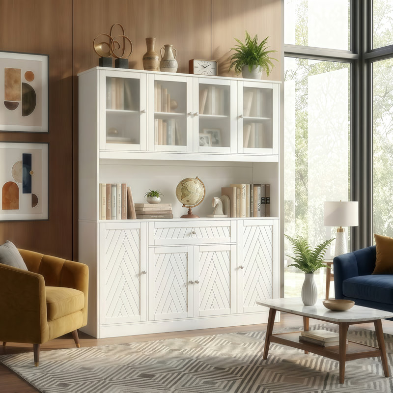 Modern Stylish Bookcase, 72-Inch Tall Wide Bookshelves For Home Decor - Spacious Freestanding Bookcase For Office, Living Room, Display